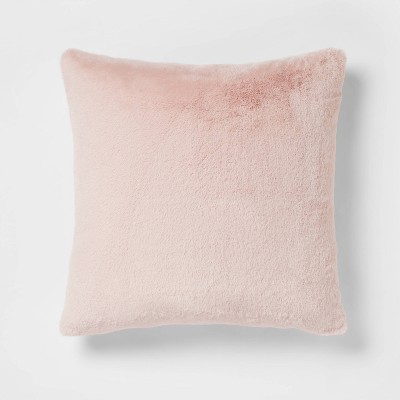 Oversized Faux Rabbit Fur Square Throw Pillow Blush - Threshold™