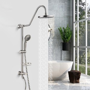 Kumasinova 5-Function Rainfall Shower System Set with Soap Dish & Adjustable Slide Bar,Brushed Nickel Finish Showerheads Combo - 1 of 4