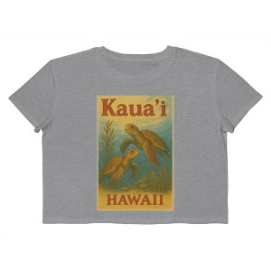 Rerun Island Women's Kauai Hawaii Turtles Short Sleeve Graphic Cotton Cropped Loose T-shirt - Athletic Heather S - 1 of 4