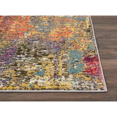 Ivory Abstract Synthetic 4'x6' Stain-Resistant Area Rug