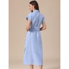 INSPIRE CHIC Women's Turndown Collar Cap Sleeve Striped Side Slit Belted Summer A-Line Midi Dresses - 3 of 4