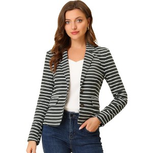 INSPIRE CHIC Women's Notched Collar Long Sleeve Button Front Striped Blazer - 1 of 4
