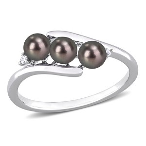 EVERLY JEWELRY |Sterling Silver 0.02 CT TW Diamond 3.5 - 4 MM Black Freshwater Cultured Pearl Fashion Ring - 1 of 4