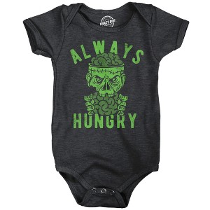 Always Hungry Baby Bodysuit Funny Sarcastic Halloween Zombie Graphic Novelty Jumper For Infants - Crazy Dog Baby Bodysuit For Halloween Season - 1 of 4
