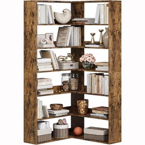 Corner Bookshelf, 6 Tiers Corner Bookcases with Baffles, Corner Shelf L Shaped Bookshelf Storage Display Rack Living Room Bedroom - 1 of 4