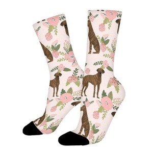 Great Dane Floral Dog Women Printed Crew Socks Funny Funky Socks Soft Polyester Novelty Gifts for Artists Men - 1 of 4
