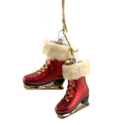 4.75 In Red Ice Skates Vintage Blades Fur Tree Ornaments