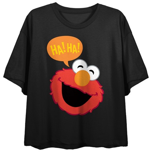 Sesame Street Laughing Elmo Women's Black Short Sleeve Crop Tee : Target