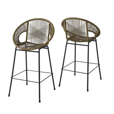 DSVIMOY Counter and Bar Stool Ferrara Outdoor Barstool Set with Faux Wicker Design for Patio, Green, 36"*23.5"*21.5"