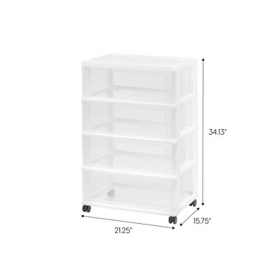 White and Clear Plastic 4-Drawer Rolling Storage Cart