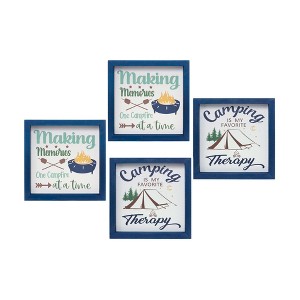 Camping Sentiment Wall Art – 10"SQ Wood-Framed Indoor Signs with Nature Motifs (Set of 4) Rustic Cabin & Camper Decor by Melrose - 1 of 4