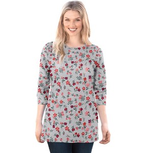 Woman Within Plus Size Perfect Printed Long-Sleeve Crewneck Tee - 1 of 4