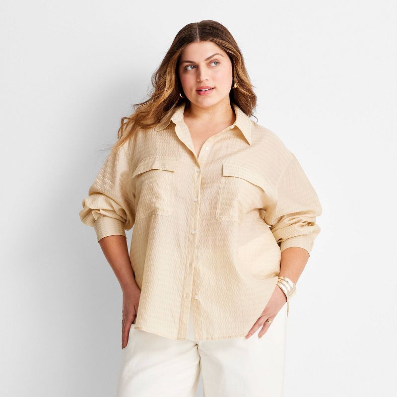 Women's Long Sleeve Utility Button-Down Top - Future Collective™ with Jenny K. Lopez Beige, 1 of 5