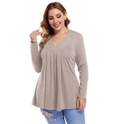 Women's V - Neck Pleated Long - Sleeve Tunic Top, Flowy & Comfortable for Casual Wear