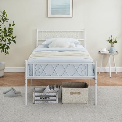Metal Twin Bed Frame for Girls/Boys, Twin Size Platform Bed Frame with Iron-Art Sweet Heart, Under Bed Storage, Easy Assembly