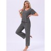 INSPIRE CHIC Womens Lounge Casual Ribbed Knit Short Sleeve Drawstring Pants Pajama Set with Pockets - 2 of 4