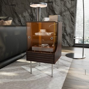 Famapy Retro-Modern Aesthetic Turntable Cabinet: Glass Doors, LED Lighting & Vinyl - Centric Design - 1 of 4