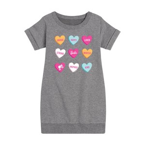 Girls' - Barbie - Candy Hearts Graphic Short Sleeve Fleece Dress - 1 of 4