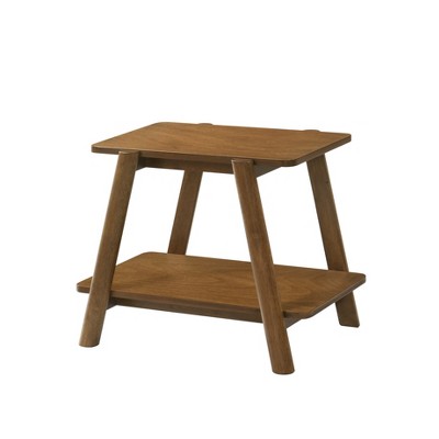 Vynxaria Walnut Finish Mid-Century Modern End Tables - Sculptural Wood Shelf Design