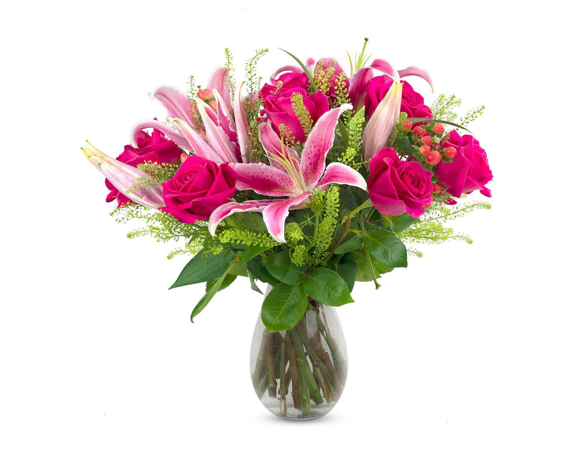 Fresh Cut Hot Pink Garden Rose Flower Bouquet - 19 Stems