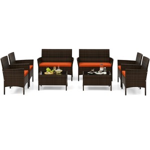 Tangkula Set of 8 Furniture Set w/ Washable Cushions & Tempered Glass Coffee Table - 1 of 4