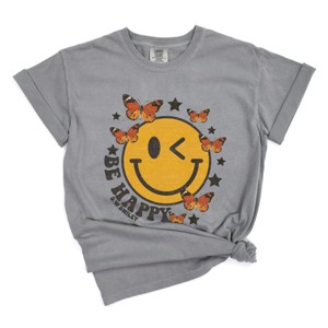Simply Sage Market S.W.Smiley Be Happy Butterflies Garment Dyed Tee - 1 of 4