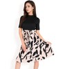 Anna-Kaci Women's High Neck Short Sleeve Dress with Contrast Leaf Print A-Line Skirt and Tie Waist - 3 of 4