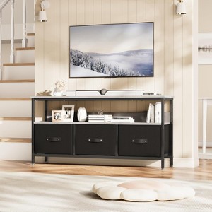 55” Black TV Stand with Grey Drawers, Dresser-Style Entertainment Center for Living Room & Bedroom Storage - 1 of 4