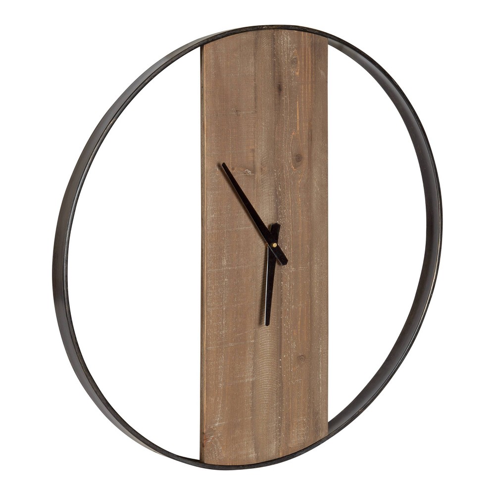 24" Ladd Round Numberless Wall Clock Natural/Black - Kate & Laurel All Things Decor: Modern Analog Indoor Timepiece
