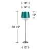 360 Lighting Crystals Traditional Glam 60 1/2" Tall Standing Floor Lamp Foot Switch Silver Satin Steel Finish Living Room Bedroom Drum Teal Blue Shade - 4 of 4