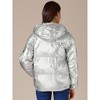 INSPIRE CHIC Women's Casual Shiny Pockets Hooded Winter Puffer Jackets - 4 of 4