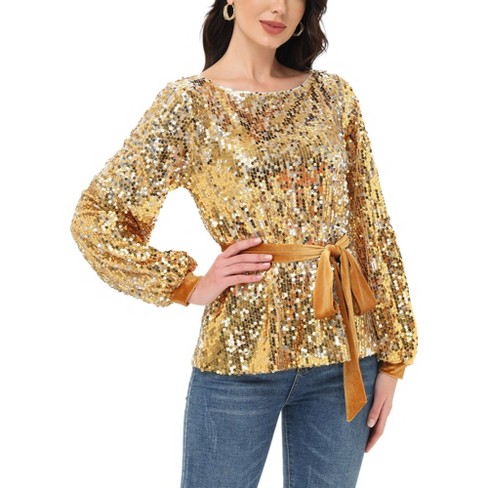 Anna-Kaci Women's Sequin Party Tie Waist Sweatshirt Pullover Top - image 1 of 4