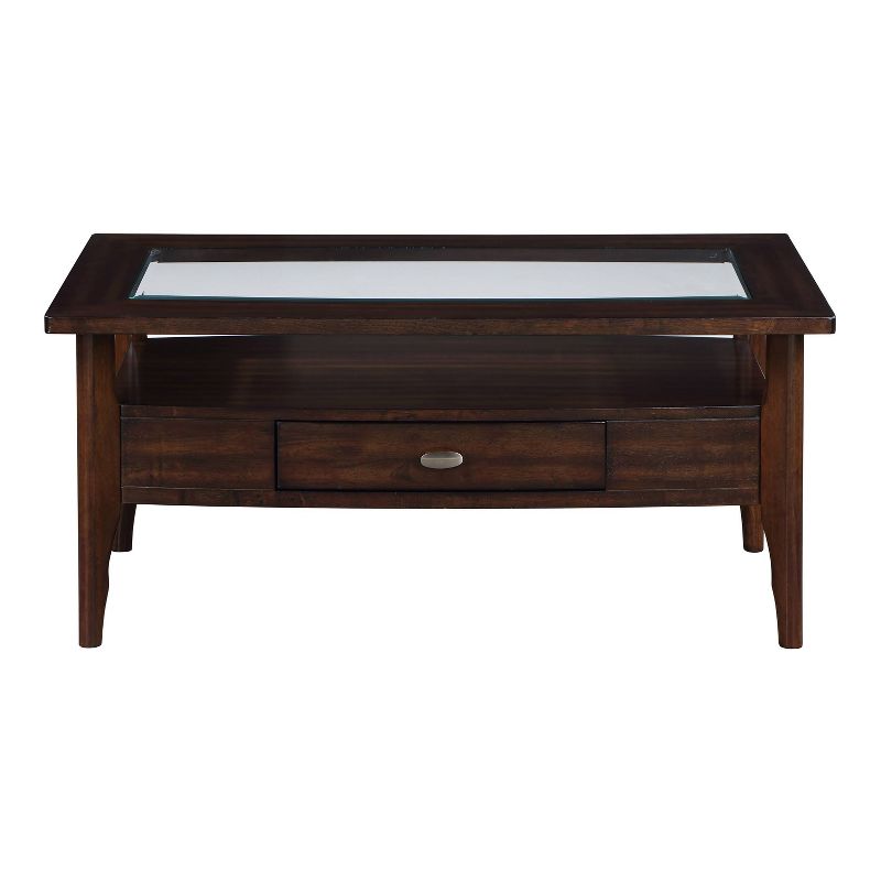 HOMES: Inside + Out 44&#34; Stardrift Transitional 1 Drawer Coffee Table with Shelf and Glass Top Dark Walnut, 5 of 9