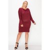 Slickblue Sophisticated Draped Neck Long Sleeve Dress, Plus Size, Banded Hem, Burgundy/Black/Teal/Heather Blue, Size 1XL-3XL - 3 of 4