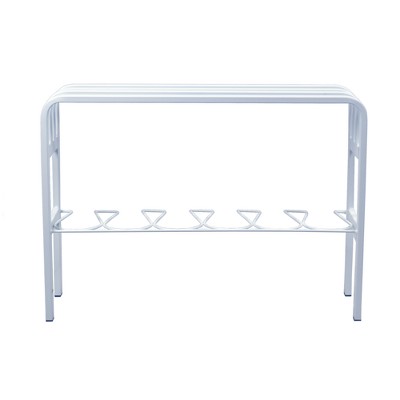 White Metal Entryway Shoe Storage Bench with Curved Wire Frame