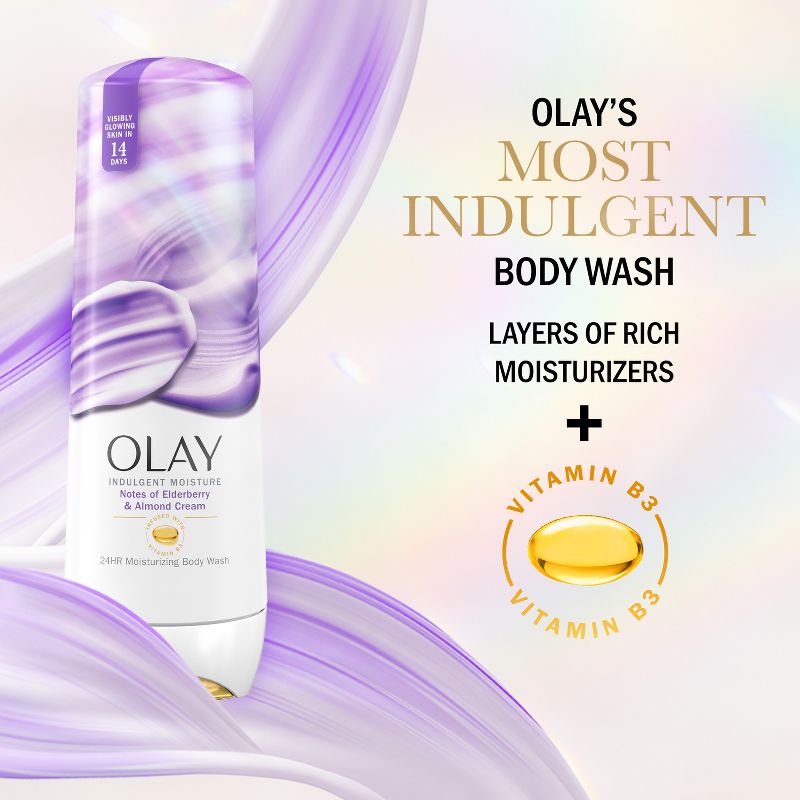 Olay Indulgent Moisture Body Wash Infused with Vitamin B3 - Notes of Elderberry and Almond Cream - 20 fl oz, 4 of 12