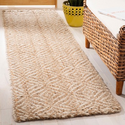 Hand-Woven Ivory Jute 27" Runner Rug with Diamond Trellis Pattern