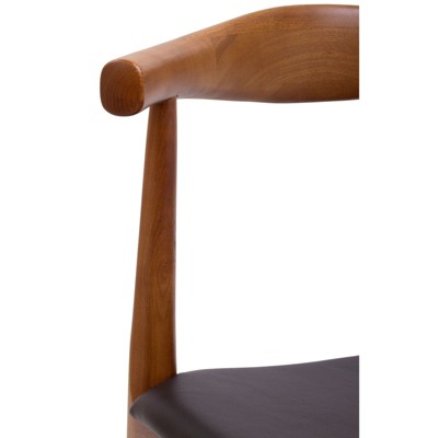 Mid-Century Curved Black Faux Leather and Wood Side Chair