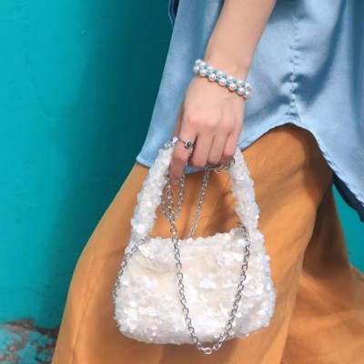 FATMOON Sequins Evening Handbag with Chain Elegant Tote Bag Women Sparkly for Wedding Dinner Party Prom