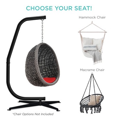 Black Powder-Coated Steel Hanging Hammock C-Stand with Offset Base