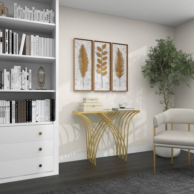 Elegant Gold Metal & Mirrored Glass Art Deco Console Table