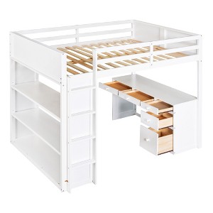 Bellemave Full Size Loft Bed with Desk and Storage Drawers and Shelves, Wood loft beds, for Girls Boys Teens Adults,No Box Spring Needed(White) - 1 of 3