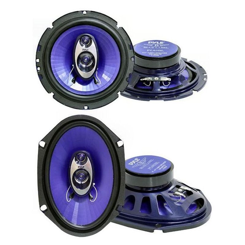 Pyle PL63BL 6.5" 360 Watt 3-Way Blue Label Car Audio Speaker System (2 Pack) and PL683BL 6x8" 360 Watt 3-Way Car Coaxial Speaker (2 Pack), 1 of 5