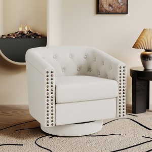 Dyonery Swivel Barrel Accent Chair, Faux Leather Nailhead Armchair, 360° Modern Comfy Reading Chair for Living Room & Bedroom - 1 of 4