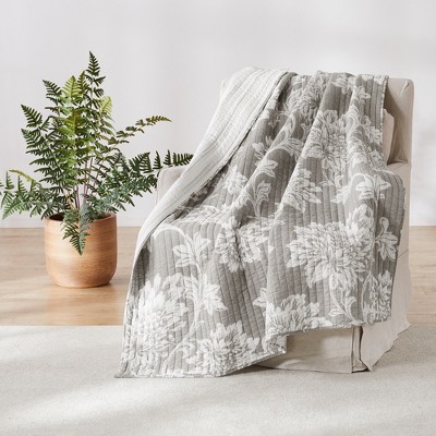 Sanira Taupe Floral Quilted Throw - Levtex Home