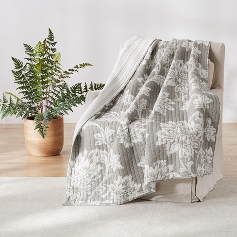 Sanira Taupe Floral Quilted Throw - Levtex Home : Target