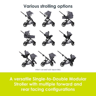 Dash Grey Modular Single to Double Stroller with Bassinet