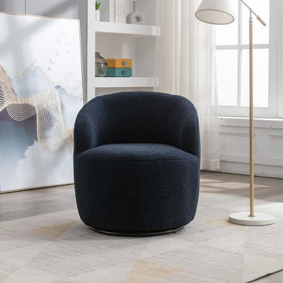 Teddy Fabric Accent Chair, Armrest Accent Single Lazy Chair, Comfy Leisure Chairs With Black Powder Coating Metal Ring