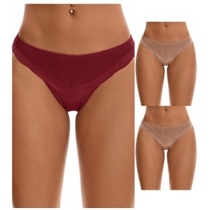 INSPIRE CHIC Women's Satin Silky Hipster Low Waisted Lace Trimmed Briefs 3 Packs - 1 of 4