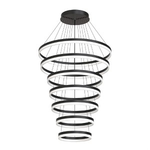 7-Light Ring Black Commercial Modern LED Chandelier, Dimmable Pendant Lighting for Hotel Lobby, Reception, High Ceilings - 1 of 4